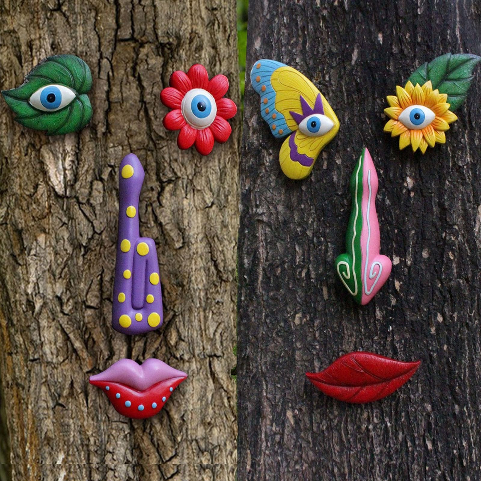 2 Pack Tree Faces Decor Outdoor, Trees Art Decoration, Colorful Funny Outdoor...