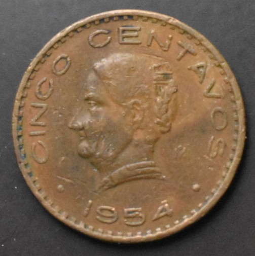 MEXICO  1954  Mo   5 CENTAVOS  JOSEFA DE DOMINGUEZ   BRONZE