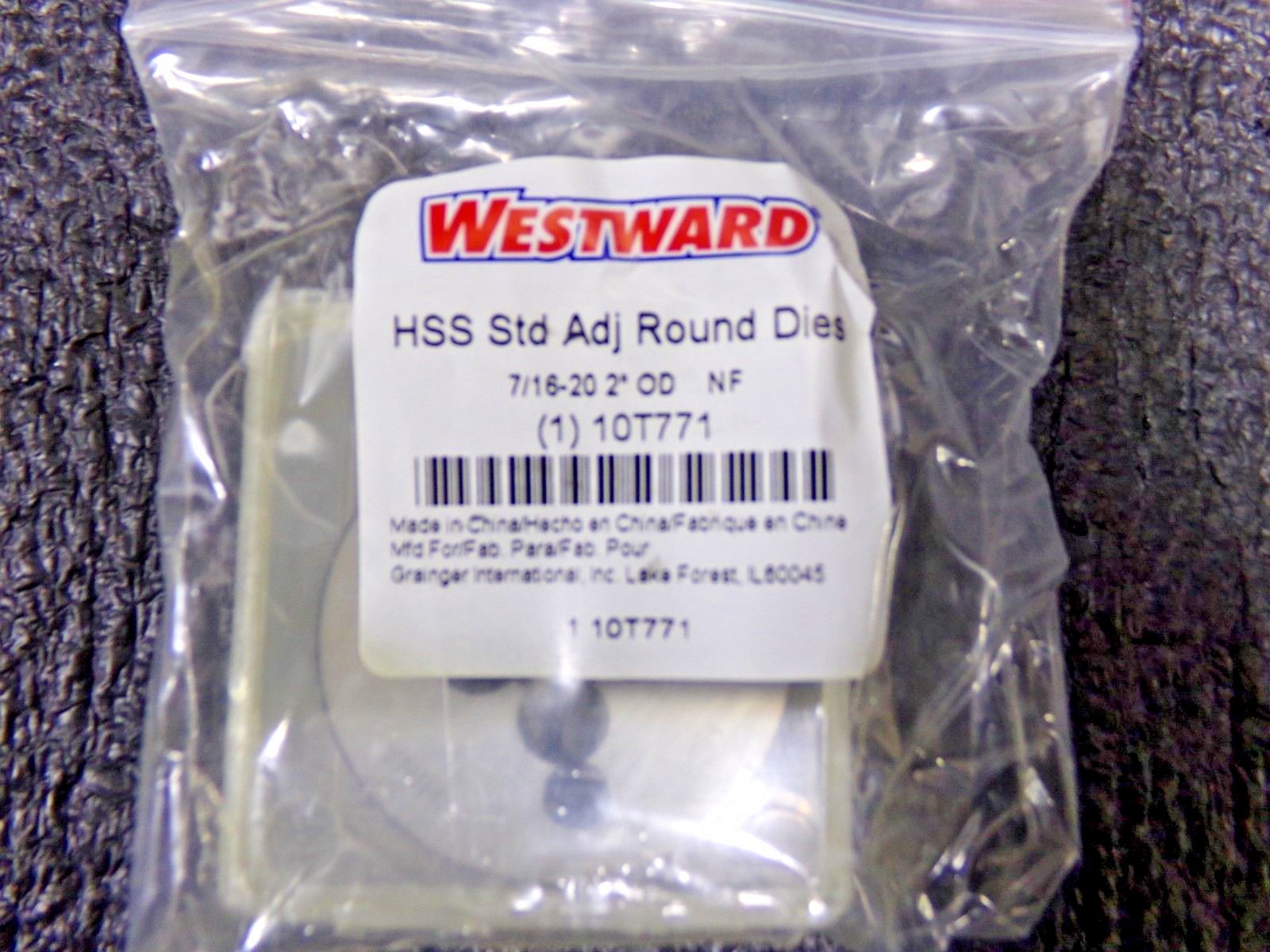 WESTWARD Round Adjustable Die, UNF, 7/16"-20, 10T771 (RC)