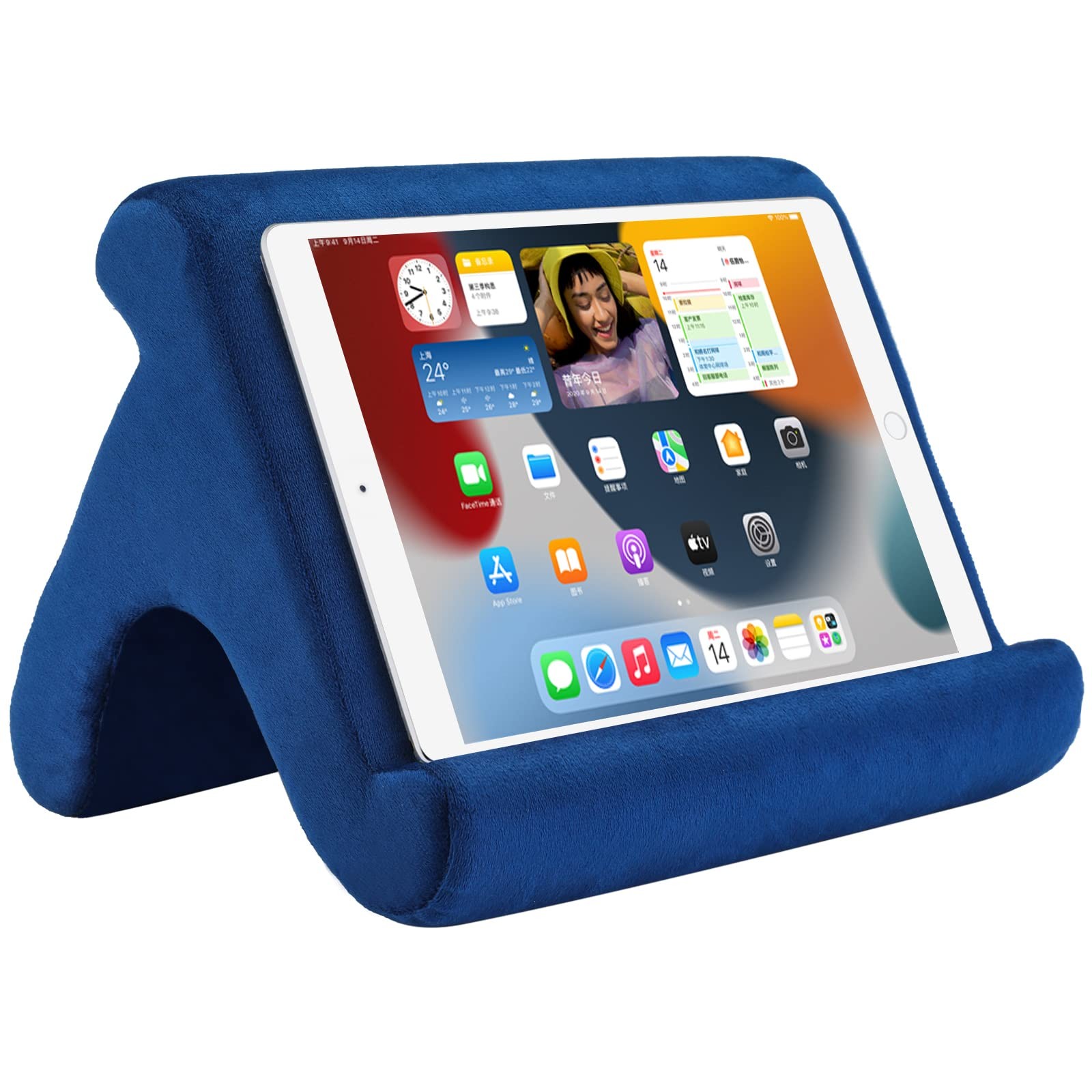 Tablet Pillow Stand Holder Dock for Bed with 3 Viewing Navy