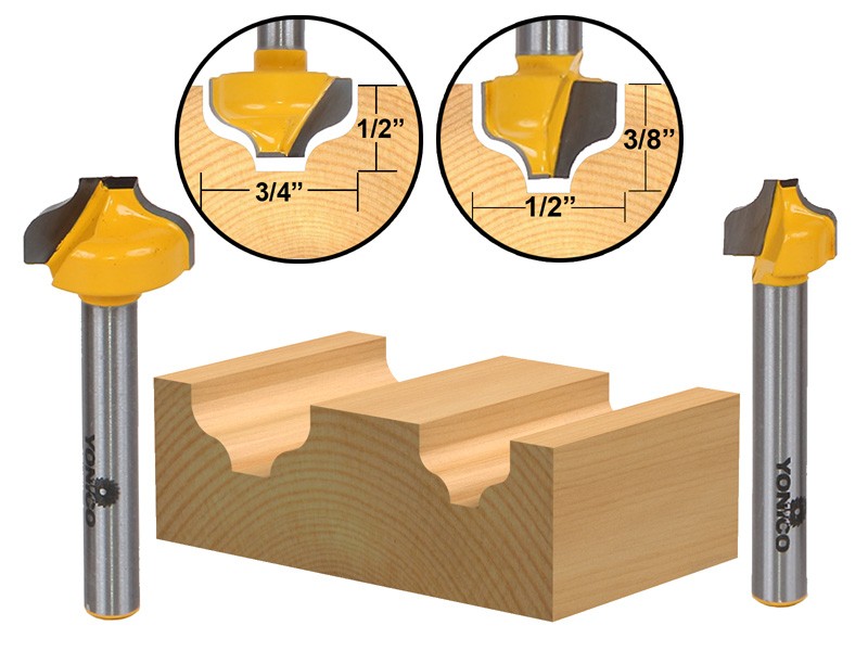 2 Bit Ogee Groove Router Bit Set - 1/4" Shank - Yonico 14274q