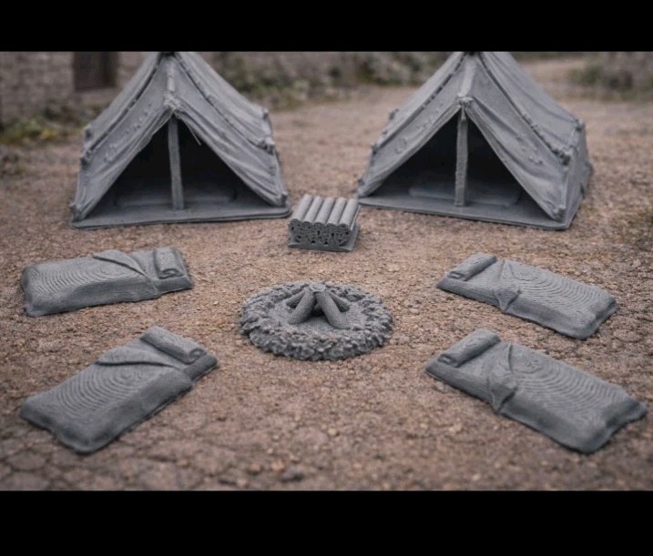 Scatter Terrain Camp Set -32mm Scale -Pillage -D&D -RPG -Pathfinder -Barons War