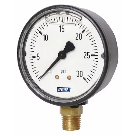 Wika 113.13.25.15.L Commercial Pressure Gauge, 0 To 15 Psi, 2 1/2 In Dial, 1/4