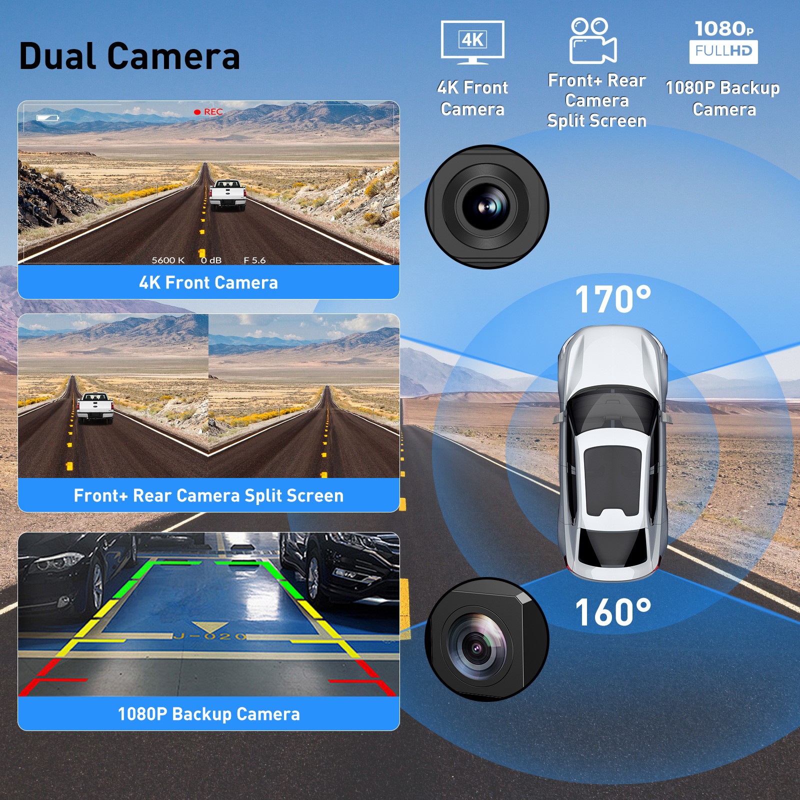 11.30" 4K Touch Screen Dash Cam Wireless Apple Carplay & Android Auto Car Stereo