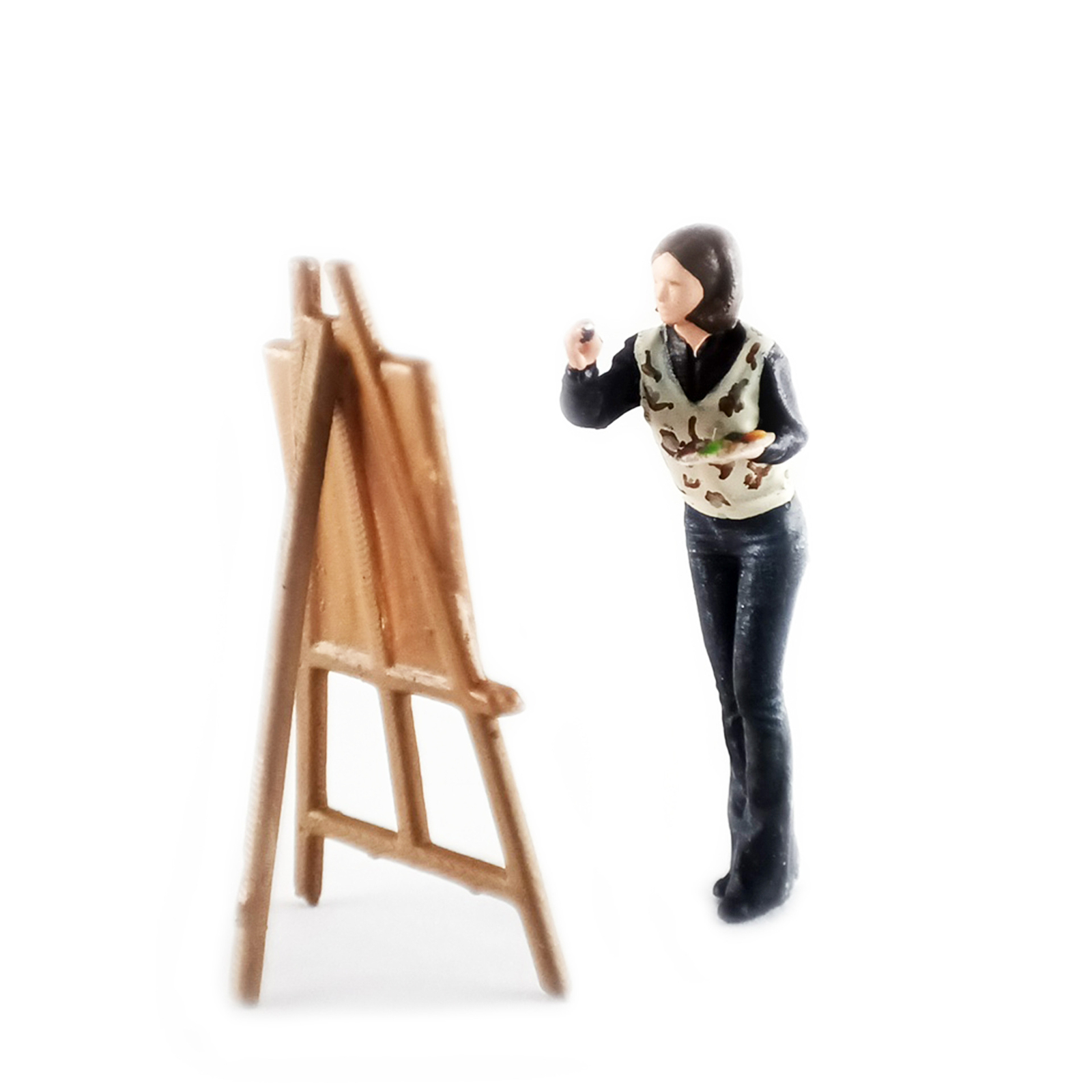 1:64 Painted Figure Mini Model Miniature Resin Diorama Artist Painter Lady Black
