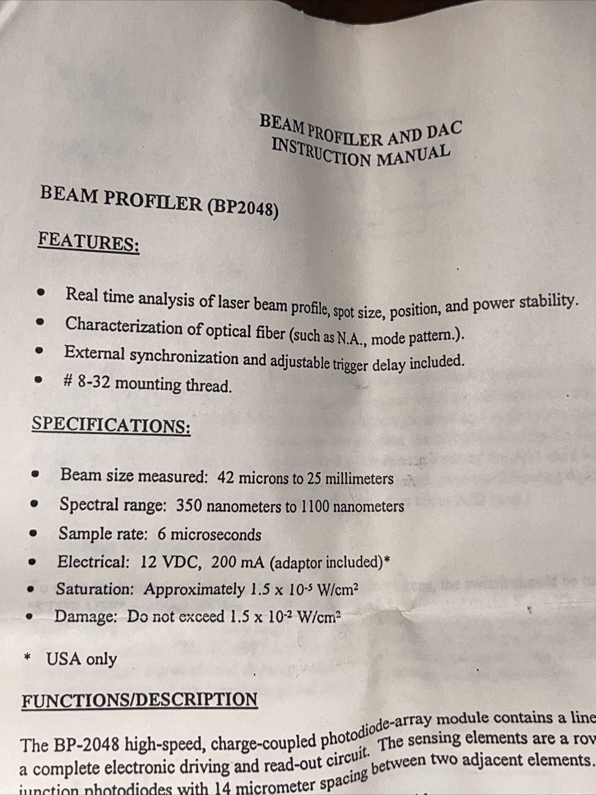UniDate beam profiler bp2048