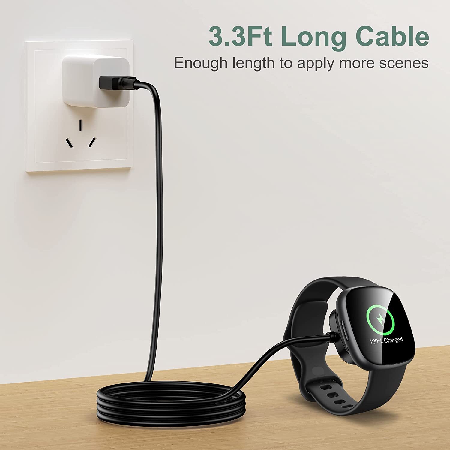 For Fitbit Versa3/Sense Watch USB Wireless Charging Dock Fast Cable Charger US