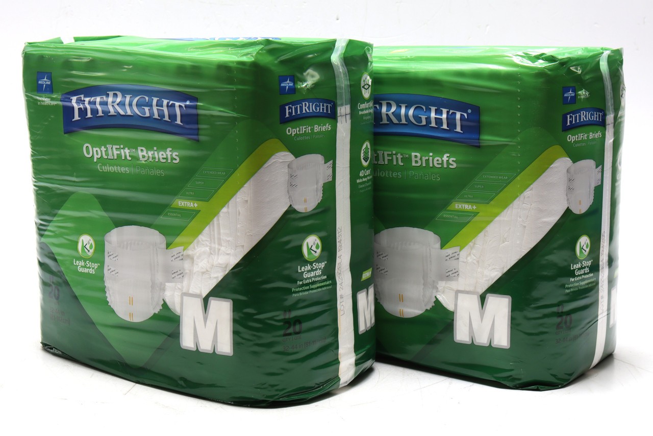 Medline FitRight Plus OptiFit Incontinence Briefs, 2 x 20 Piece, (80 count), Med