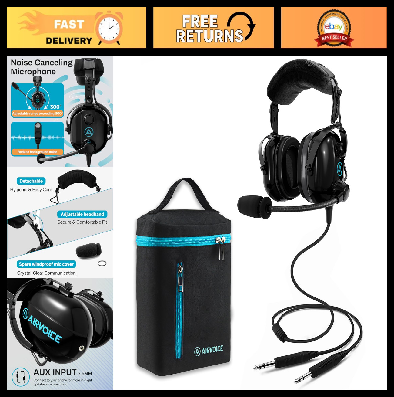 Pilot Headset with Passive Noise Reduction, Comfortable Earpads, Noise Canceling