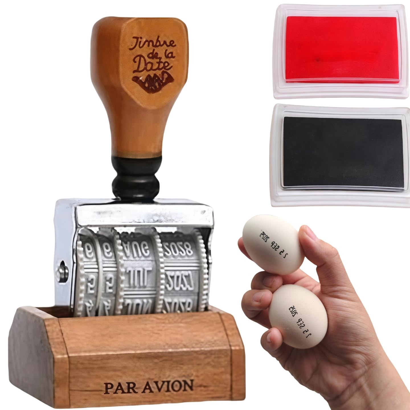 Date Stamp for Eggs and Office Use with Black and Red Ink Pads Supplies
