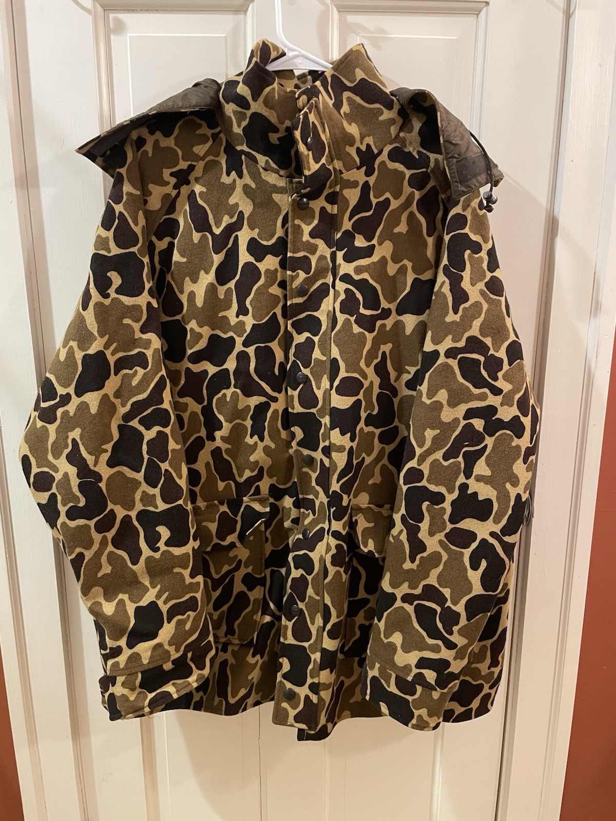 Woolrich Gore-Tex Camouflage Waterproof Hooded Hunting Jacket XL Men Virgin Wool
