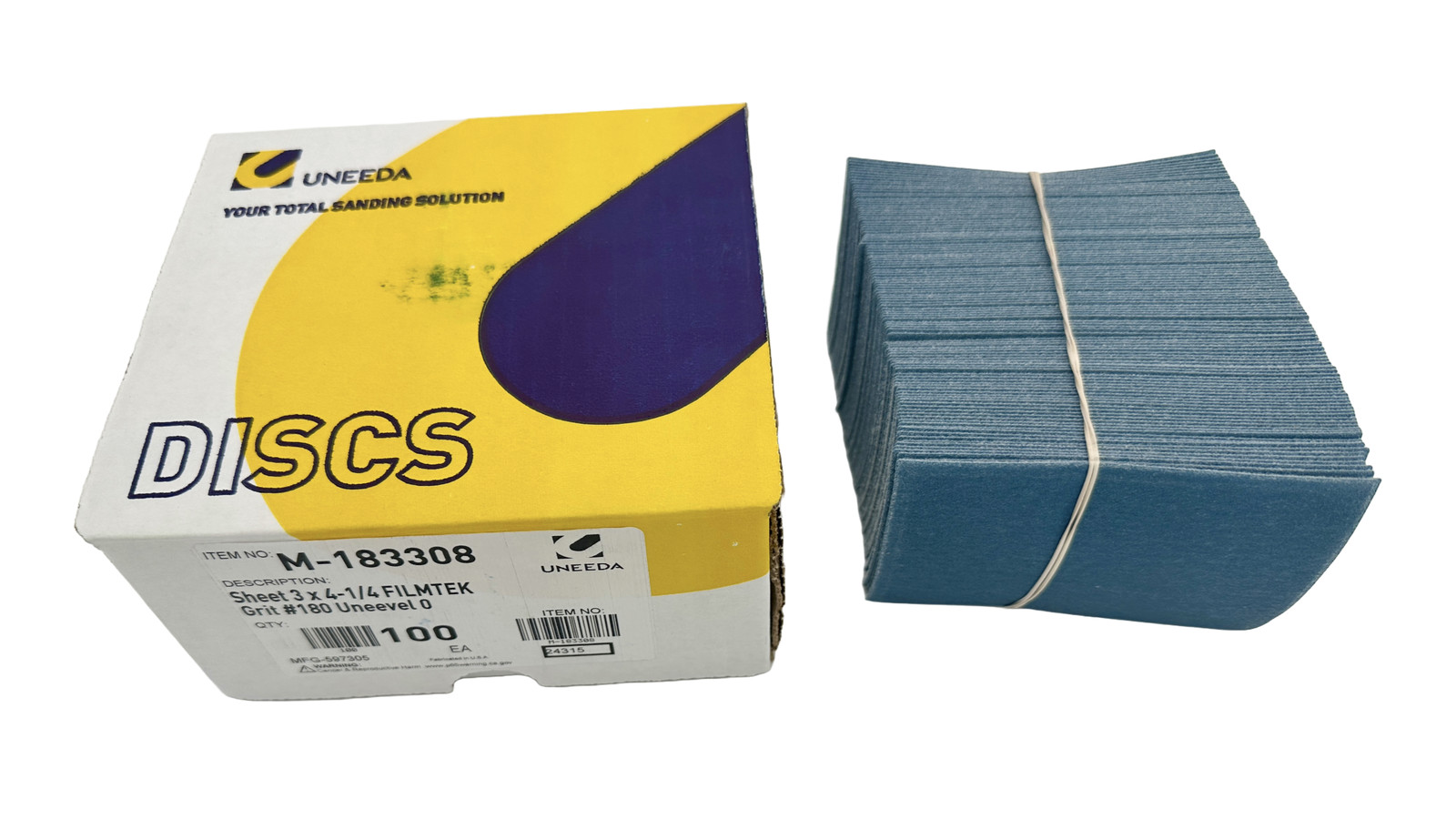 (100 Sheets) Uneeda Sandpaper Sheets 3 x 4. 25" FILMTEK Grit #180,