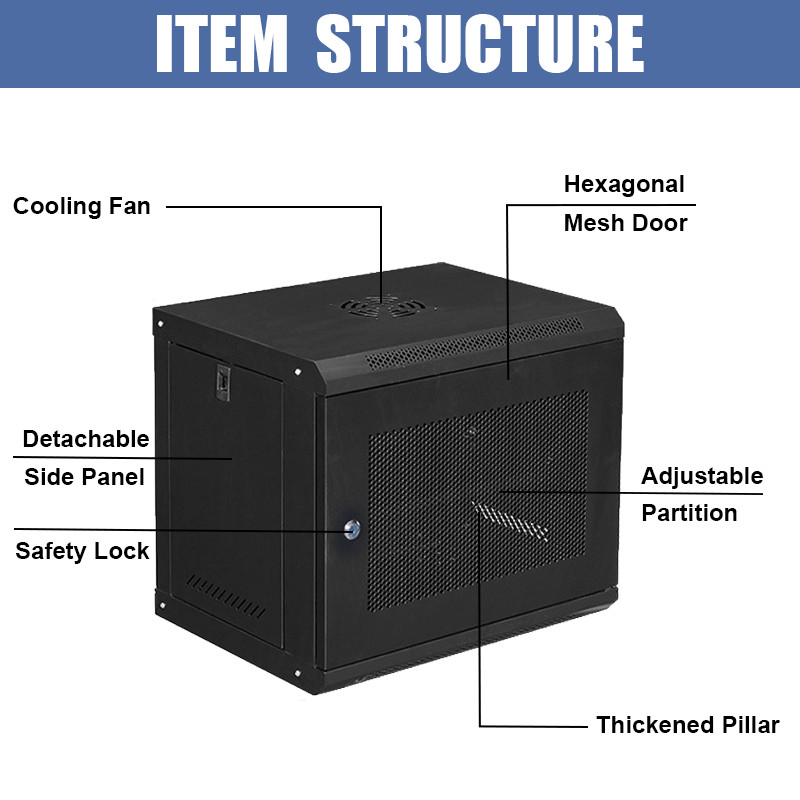 9U Wall Mount Network Server Cabinet Rack W/Vented Enclosure Mesh Door And Lock