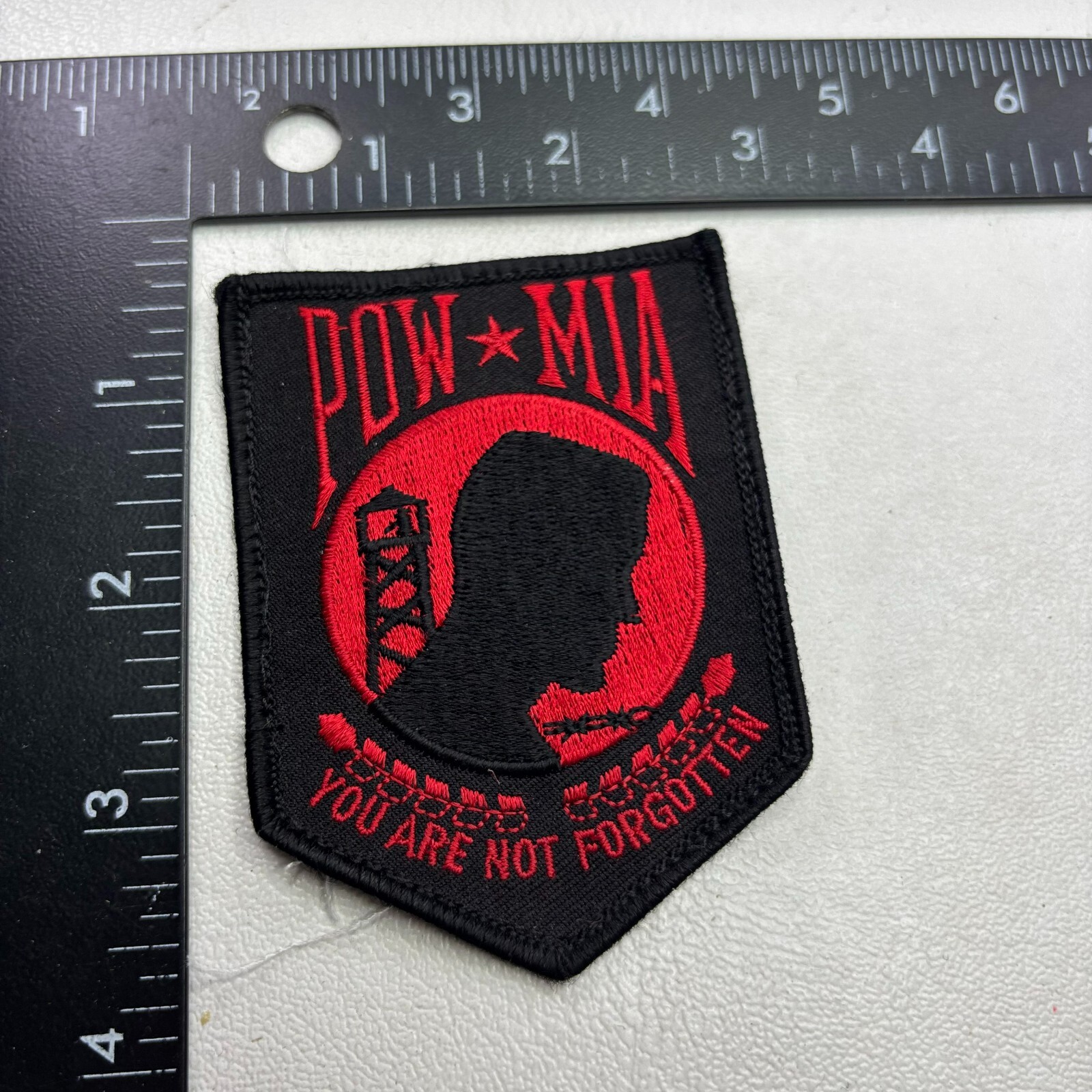 RED & BLACK Military Hero Patch POA-MIA 53af
