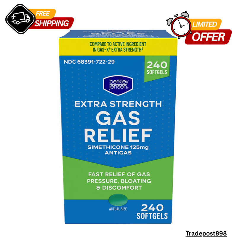 Extra Strength Gas Relief Simethicone 125mg Anti Gas Compare Gas X, 240 ct