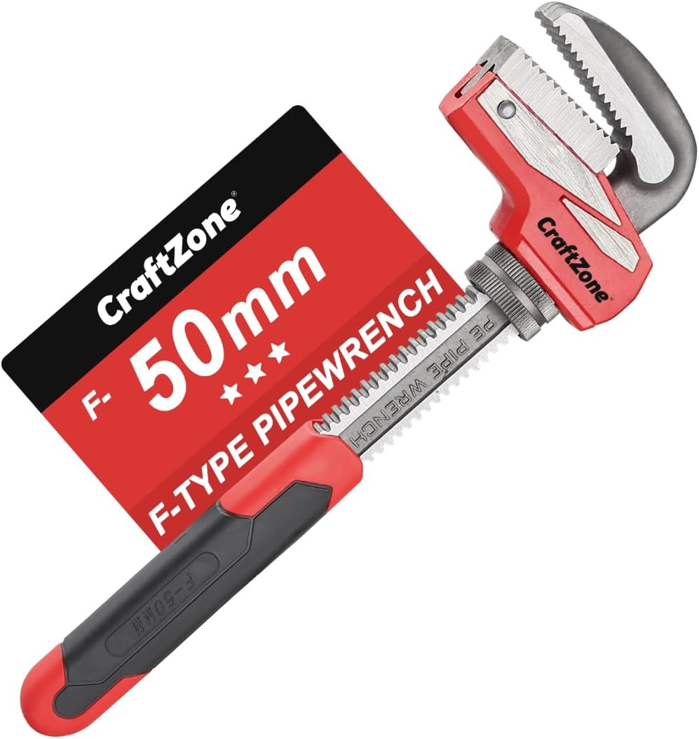 F-Type Pipe Wrench with Adjustable Large Opening up to 50Mm, Heavy Duty Steel Pl