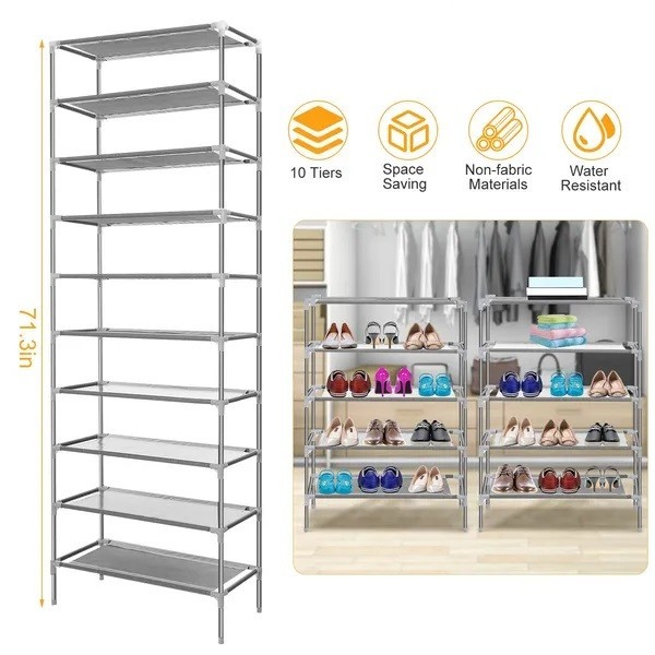 10 Tiers Shoes Rack Shelves 27 Pairs Shoes Storage Organizer Stand Non-Woven