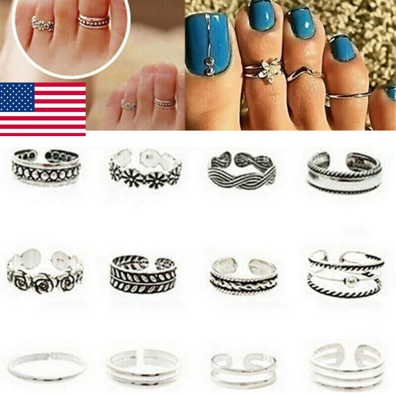 12Pcs Toe Rings Set Adjustable Knuckle Finger Foot Knot Joint Ring Vintage  US