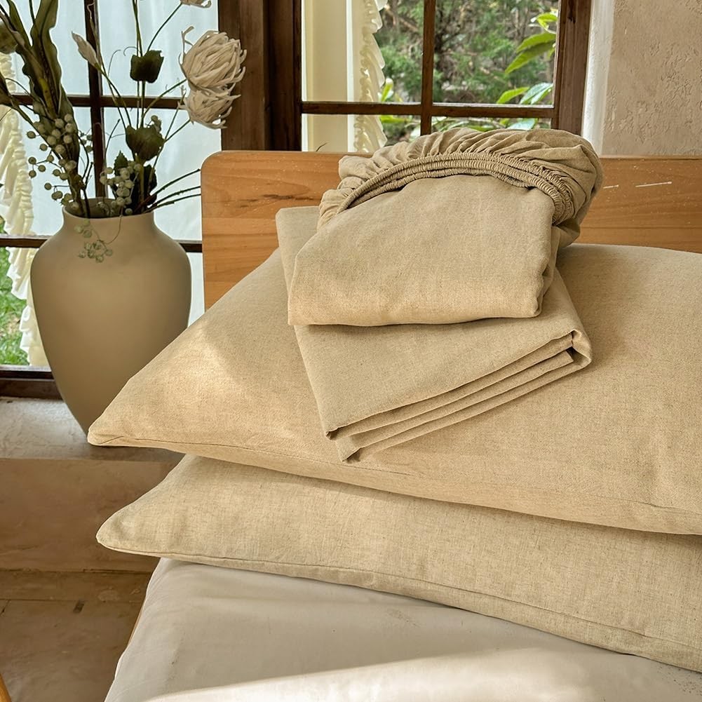 100% French Linen Sheets Queen Size, 4 Piece Pure Linen Bed Sheet Set,