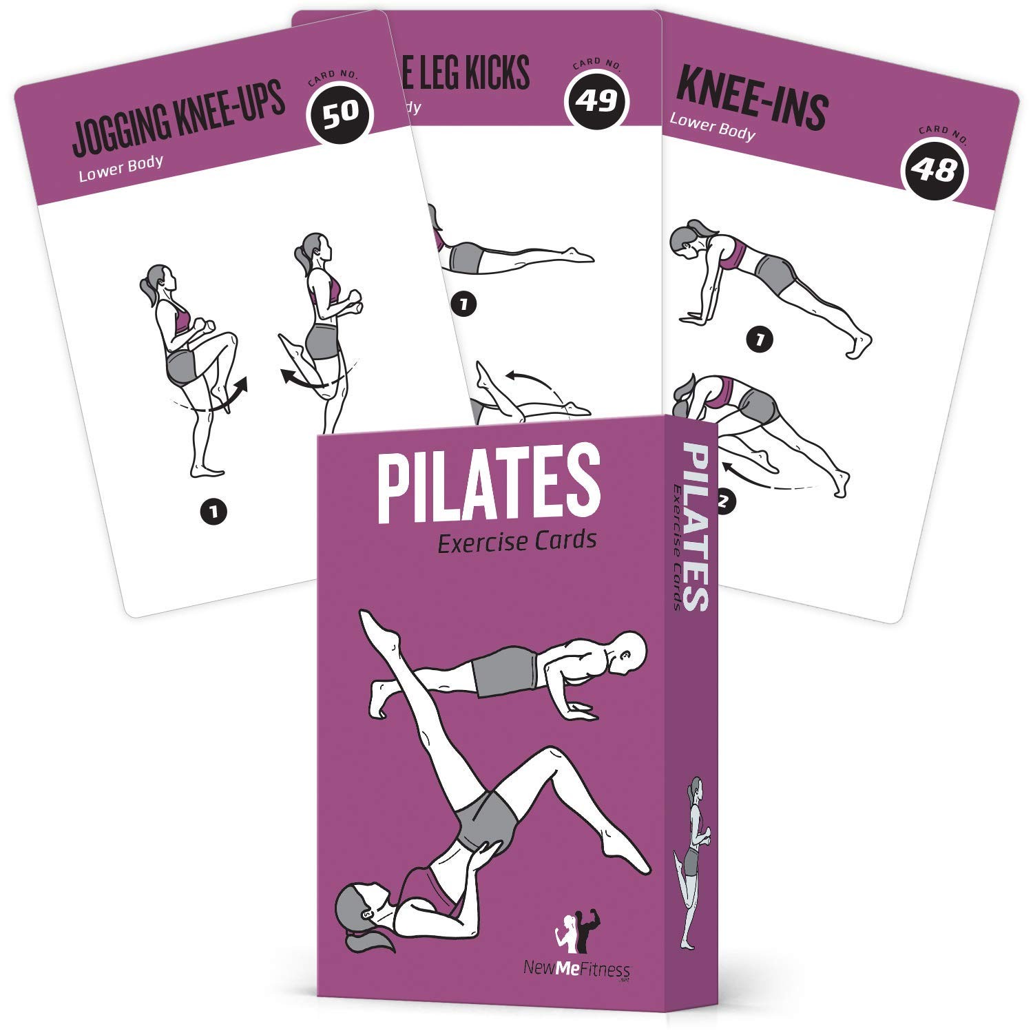 62 Pilates Exercise Cards, for Men/Women: Home, Gym or 3.5-inchx5-inch