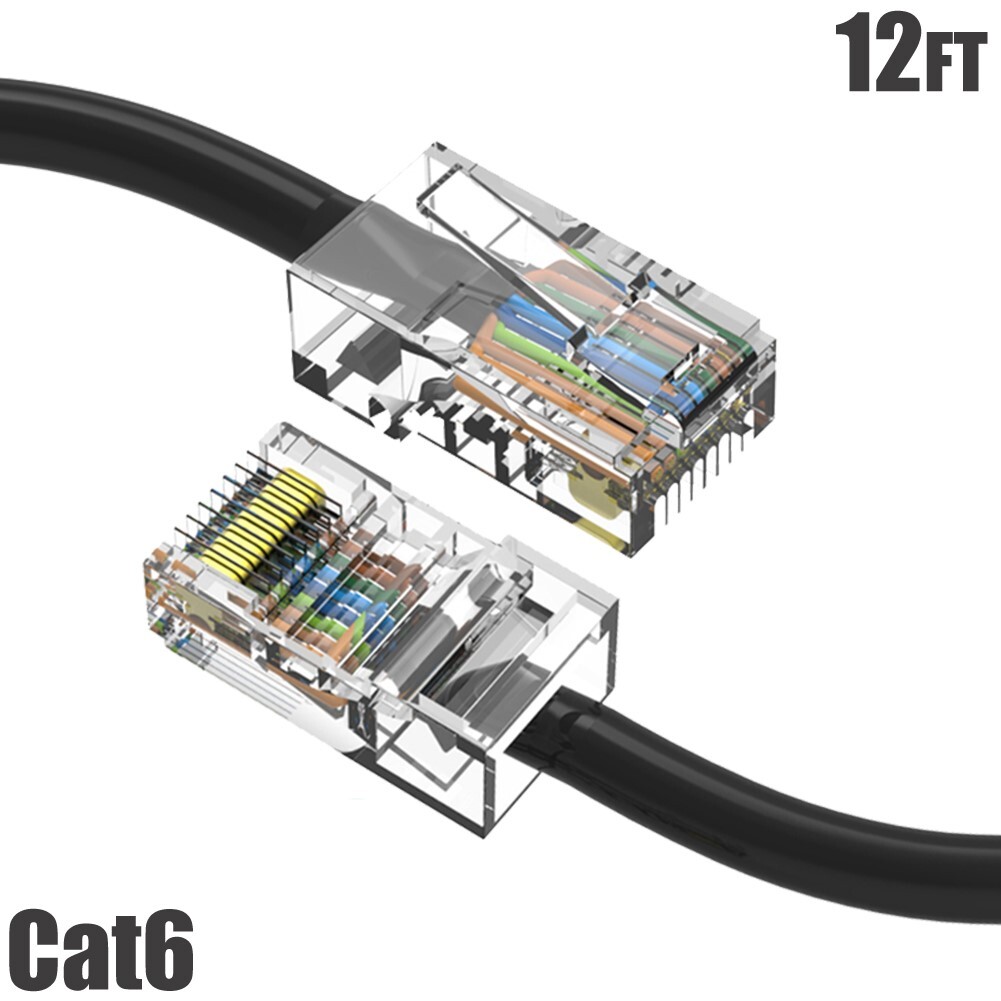 12FT Cat6 RJ45 Ethernet LAN Network Non-Boot Cable UTP Copper Wire 24AWG Black