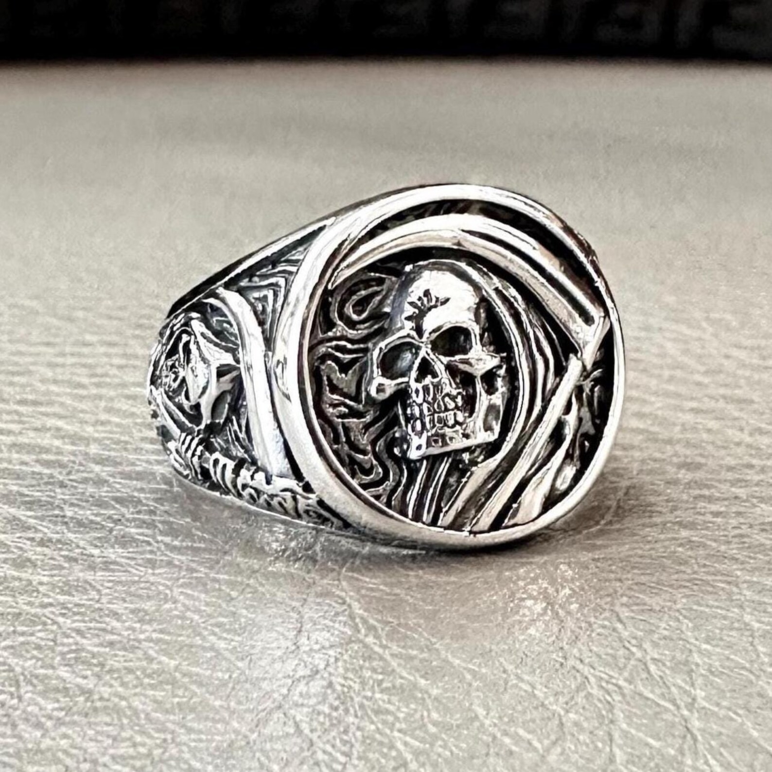 Handcrafted 925 Sterling Silver Grim Reaper Ring God of Death Gothic Skull Ring