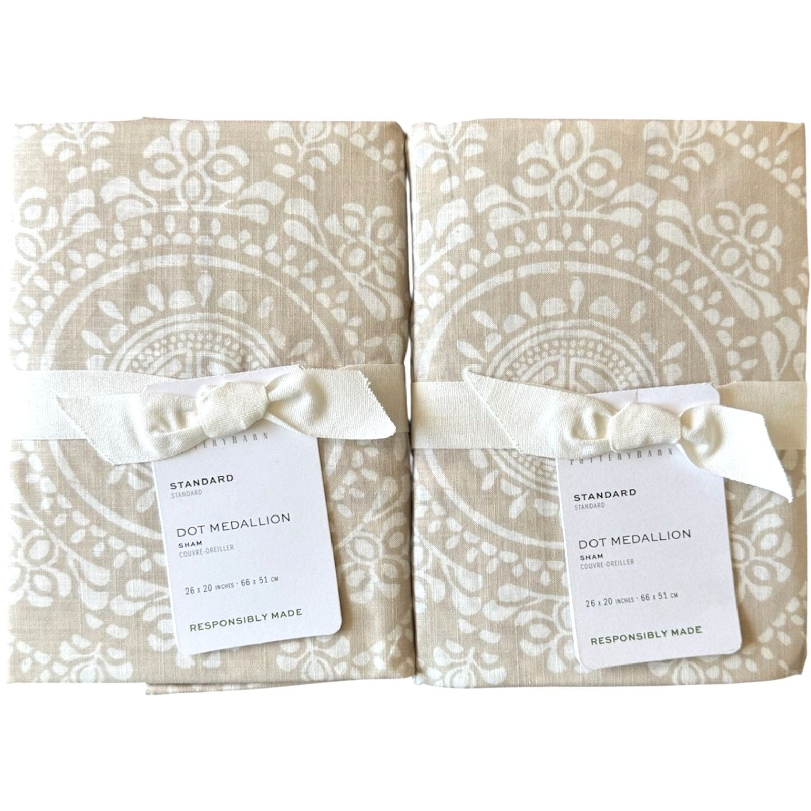 Pottery Barn Dot Medallion Reversible Cotton Standard Sham Pair Sand NEW