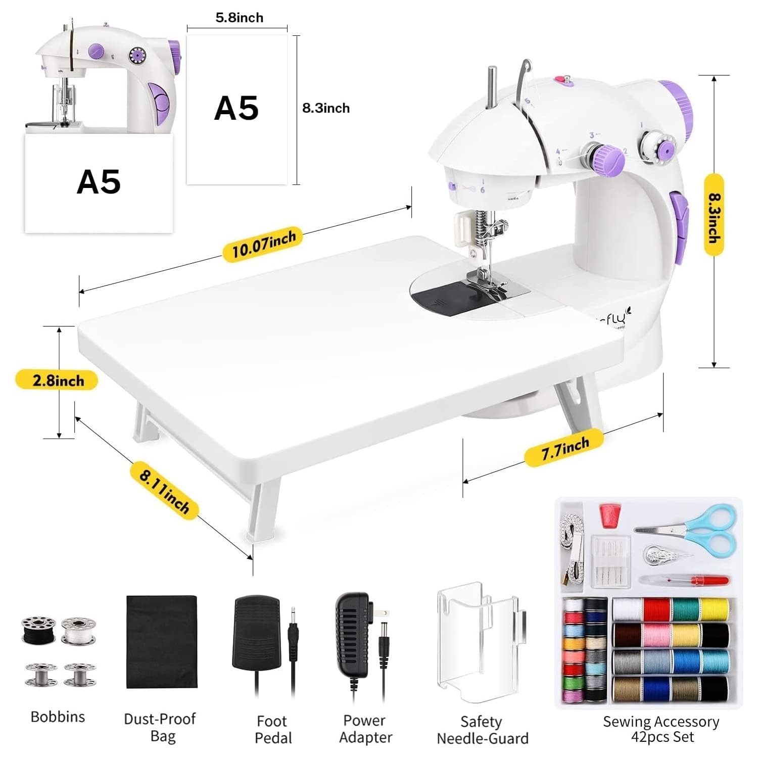 Mini Sewing Machine with Extension Table, Dual Speed Portable Sewing Machine for