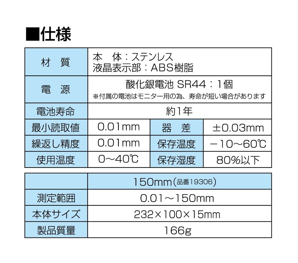 Digital depth gauge hold function 150mm 19306