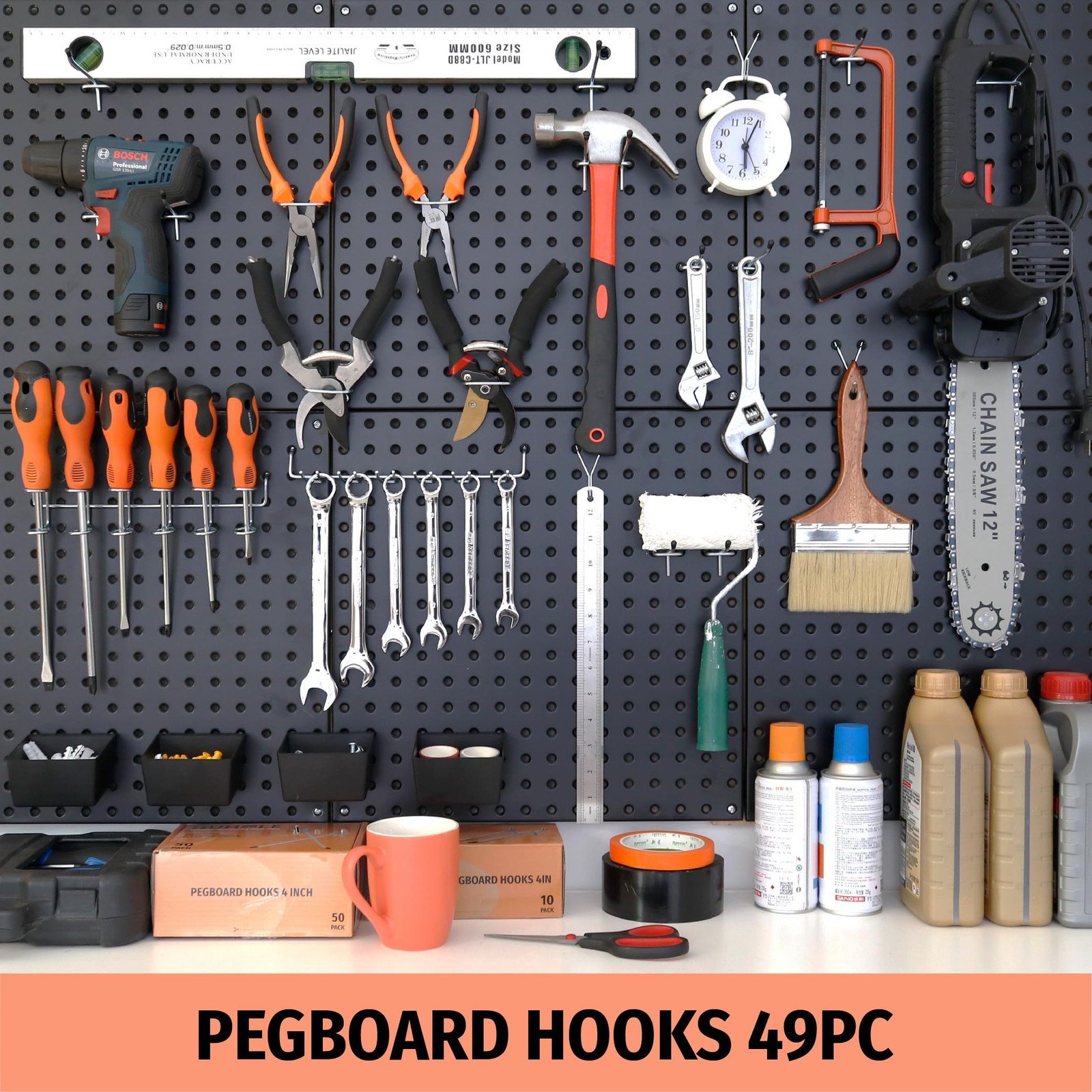 Pegboard Hooks Assortment 49PC Pegboard Accessories with Pegboard Bins Garage