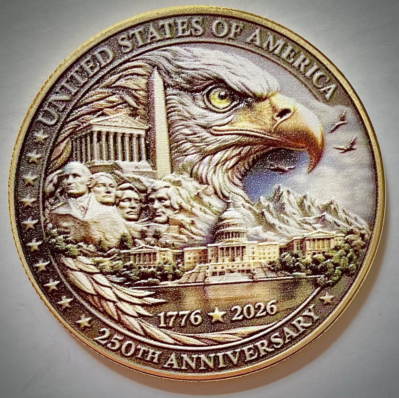 250th USA Anniversary Challenge Coin-Gold Colored-3D-Beautiful Coin