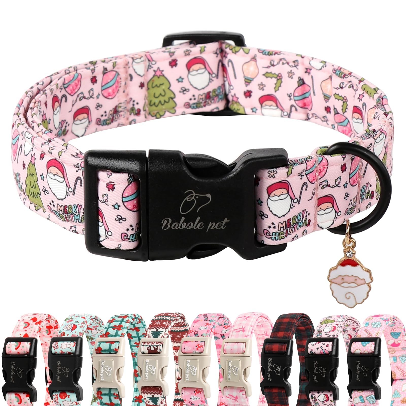 Christmas Dog Collar for Puppy Small Dogs - Cute Santa Print Pink Christmas C...