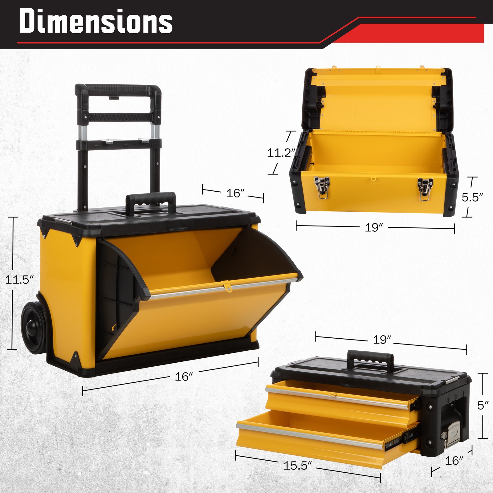 Rolling Tool Box with Wheels Stackable Organizer Portable Toolbox Tool Chest