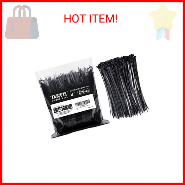 Zip Ties 4 inch (200 Pack), Small Zip Ties with 18 lb Tensile Strength, Black, b