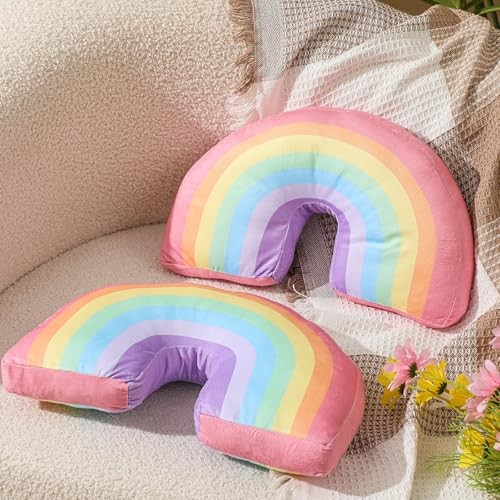 2 Pcs Rainbow Pillow for Girls Kids 13.8 x 8.7 x 4 Inch Plush Macaron Colors
