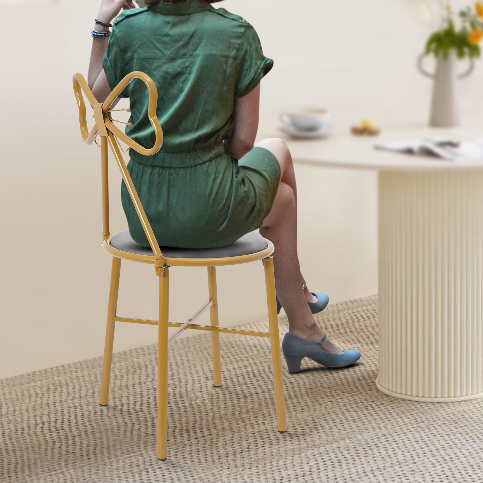 Modern Makeup Vanity Stool Living Room Butterfly Shaped Backrest Dining Chair