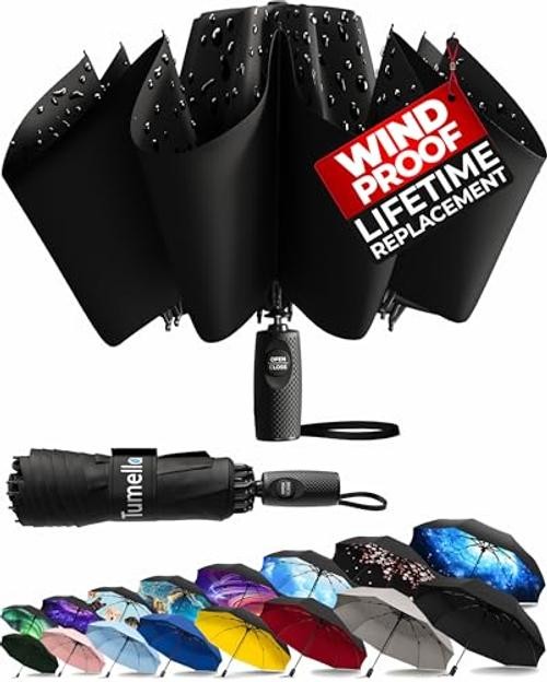 Reverse Folding Windproof Umbrella, Large 46", Strong & Light | A. Black