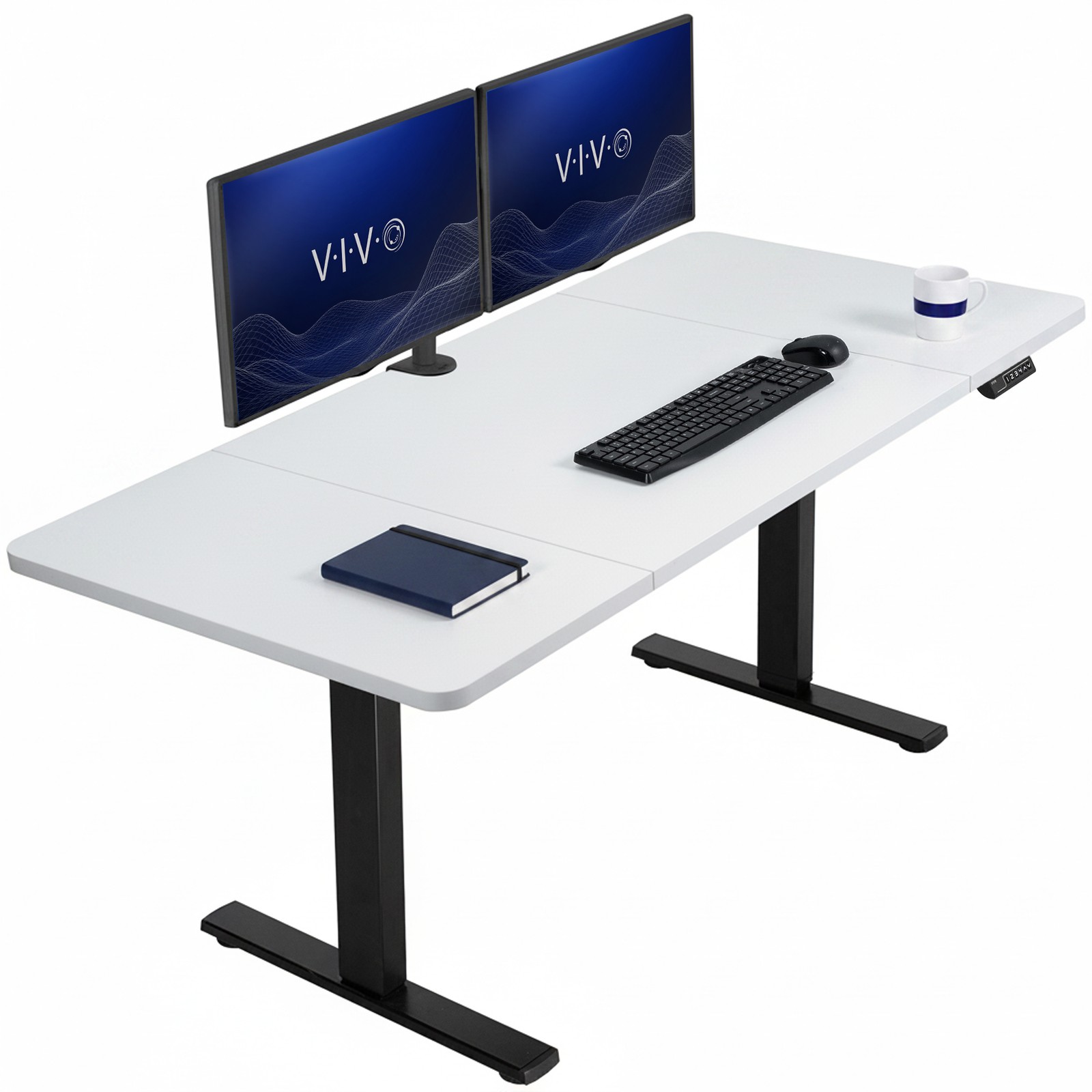 VIVO Electric 60” x 30” Stand Up Desk Workstation, White Table Top, Black Frame