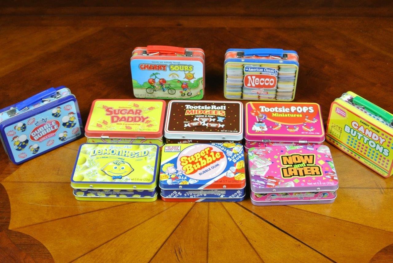 Lot of 10 MINI TIN LUNCHBOXES Miniature TOOTSIE POP Candy Buttons CHERRY SOURS