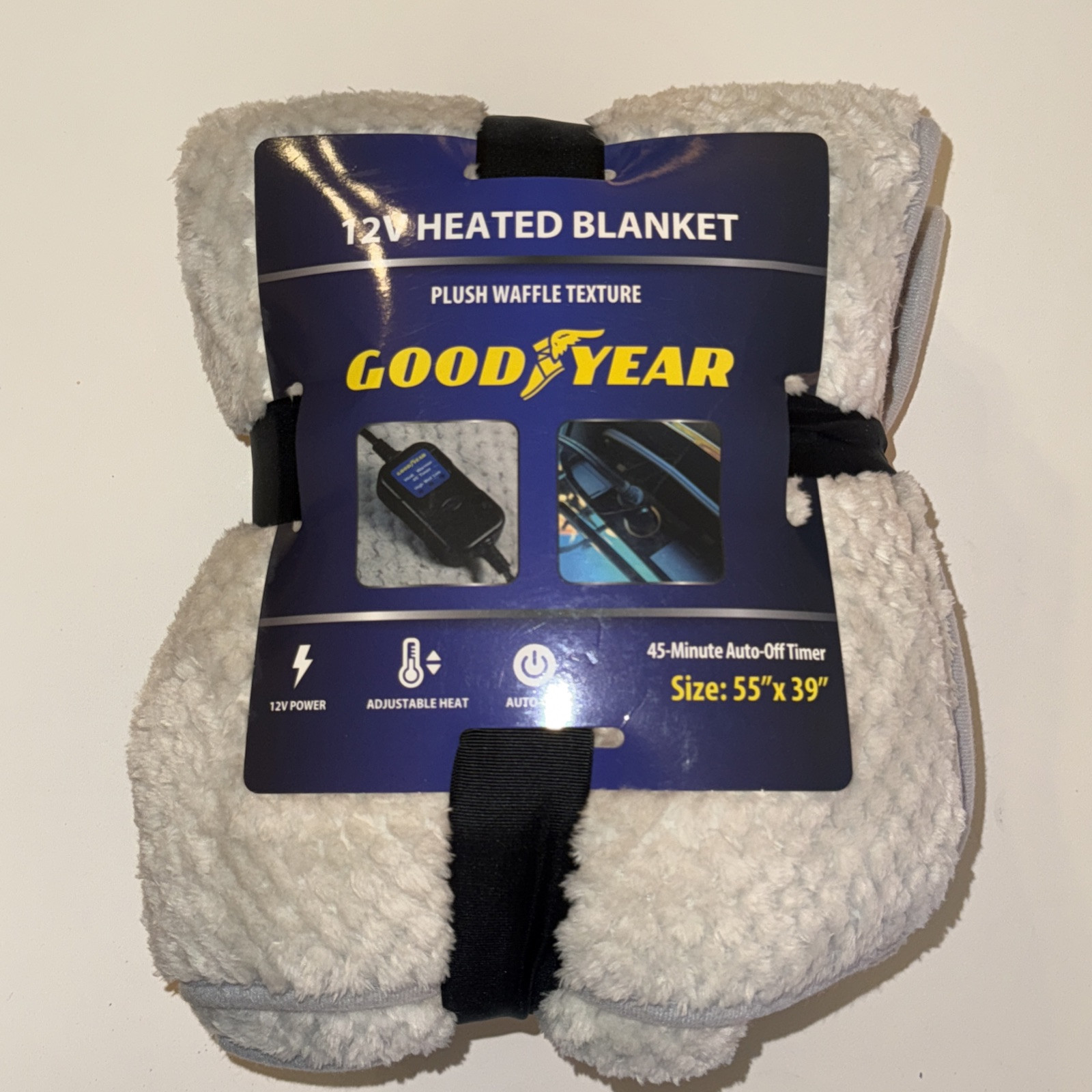 New style Goodyear 12Volt Heated Travel Blanket. Size 55in x 39in,