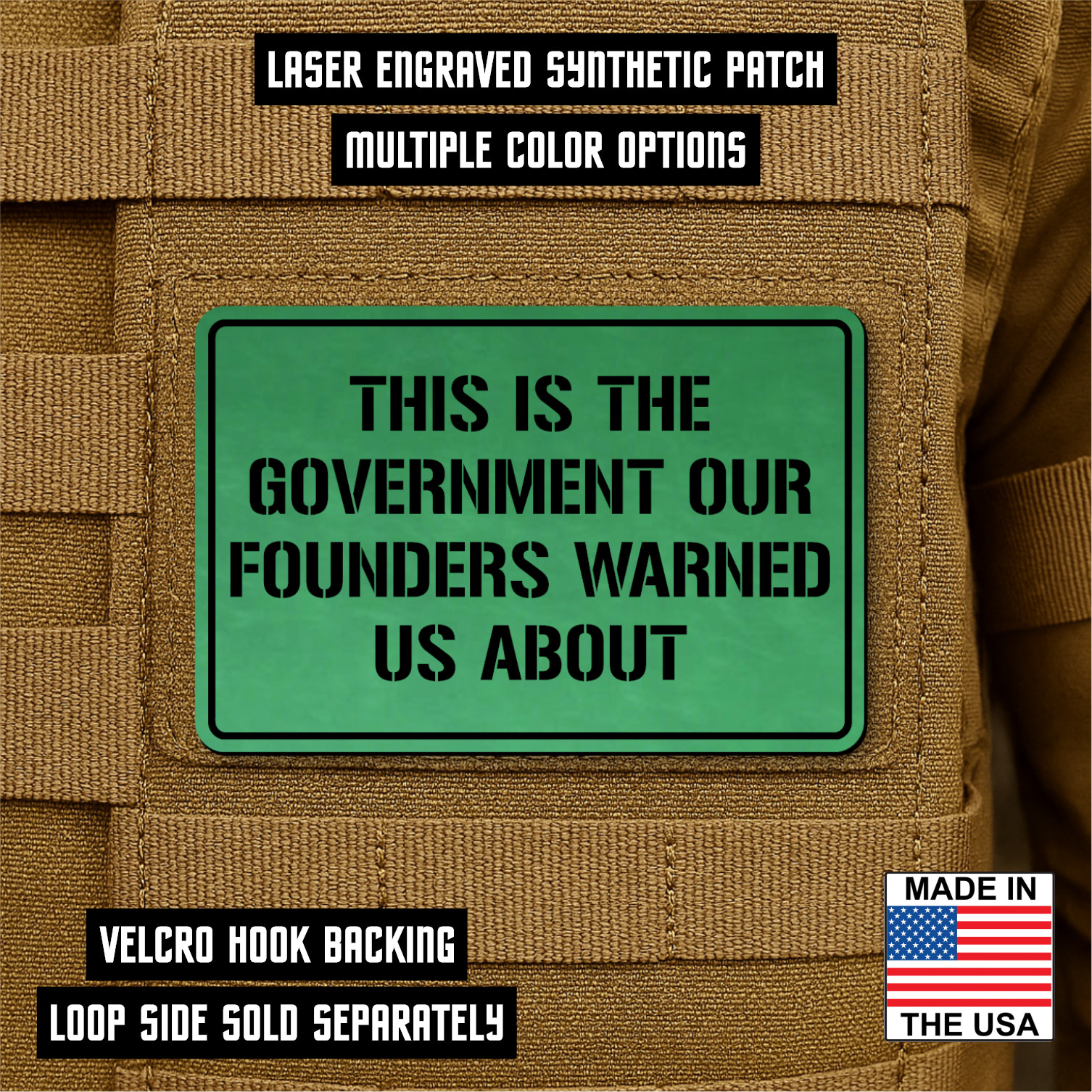 Founders Government Warning Morale Patch 2"x3" Hook & Loop Plate Carrier Patch
