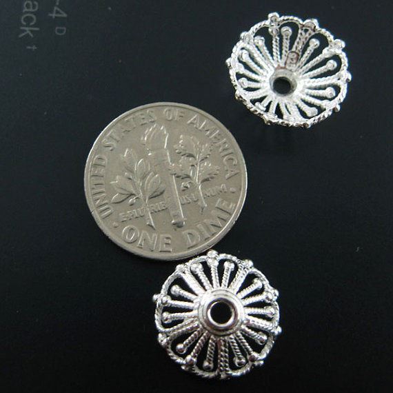 Bead Caps , Solid 925 Sterling Silver , Bright Silver - 14mm ( 2 pcs)