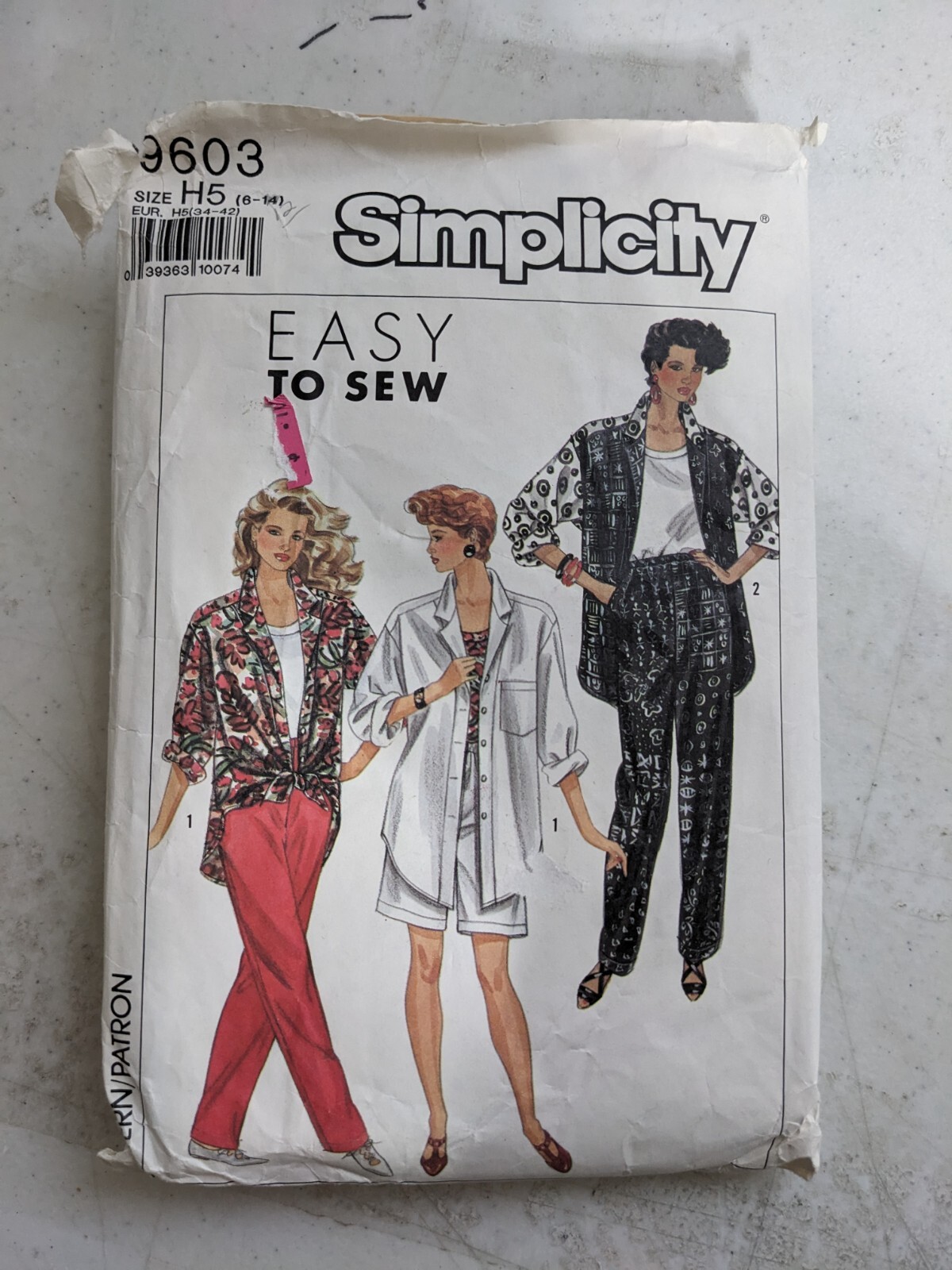 Vtg Simplicity Pattern 9603 Oversized Top Tank Pull-on Pants Shorts Misses 6-12