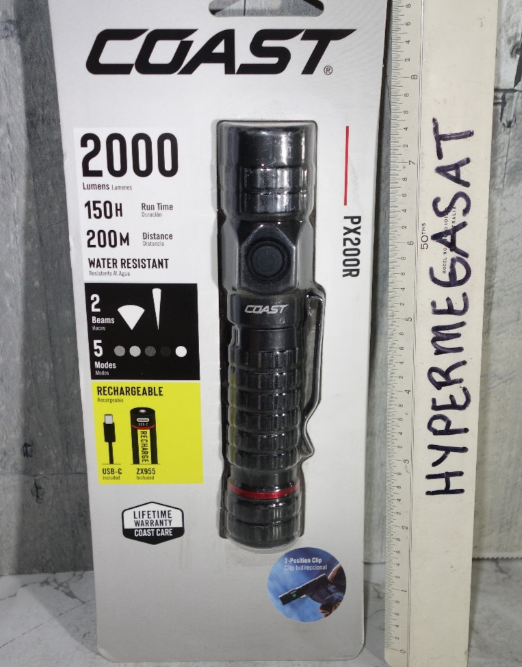Coast PX200R Rechargeable LED Flashlight 2000 Lumens Flood Spot Beam 5 Mode IP54