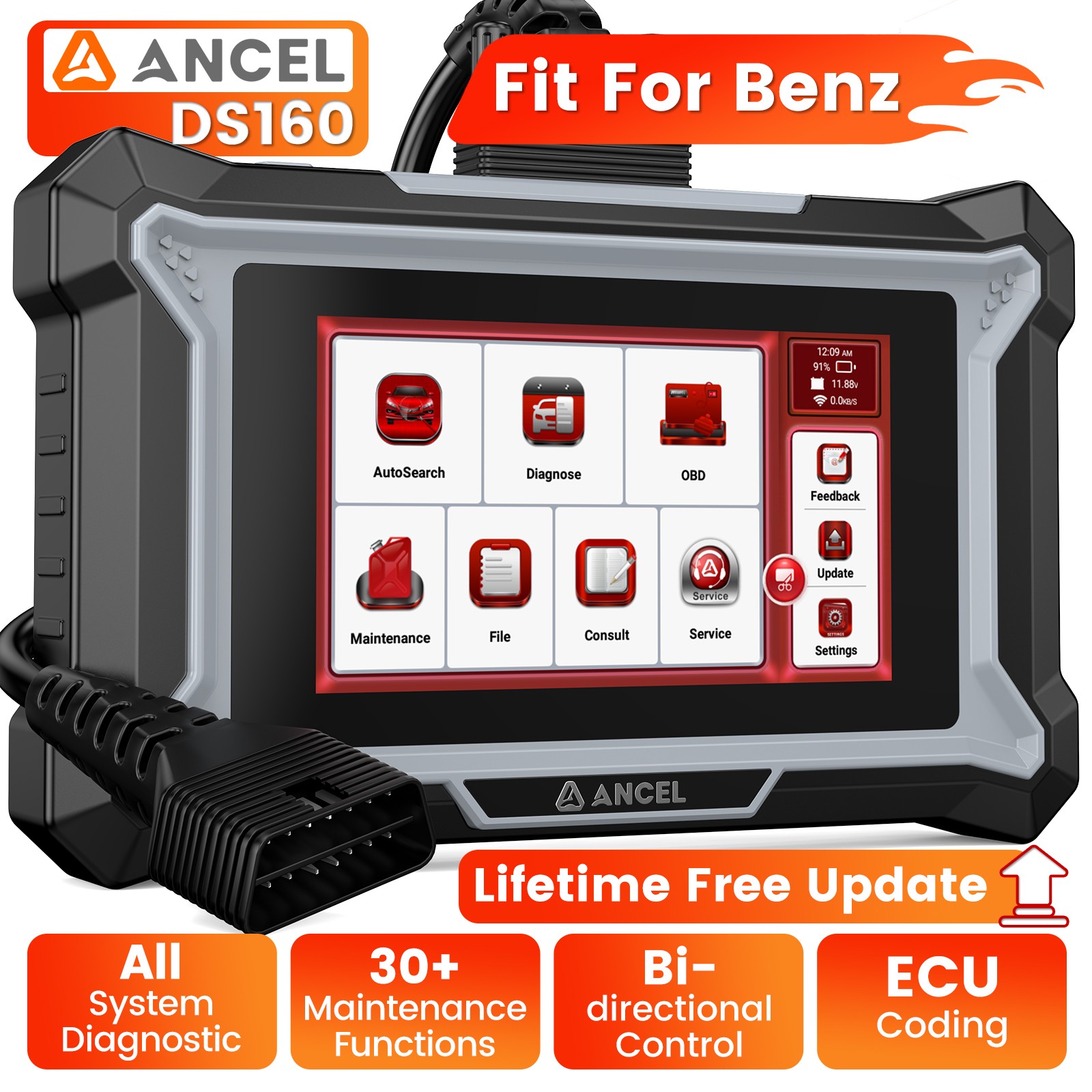 ANCEL DS160 For Mercedes All System Bidirectional Scanner ECU Coding DPF Injecto