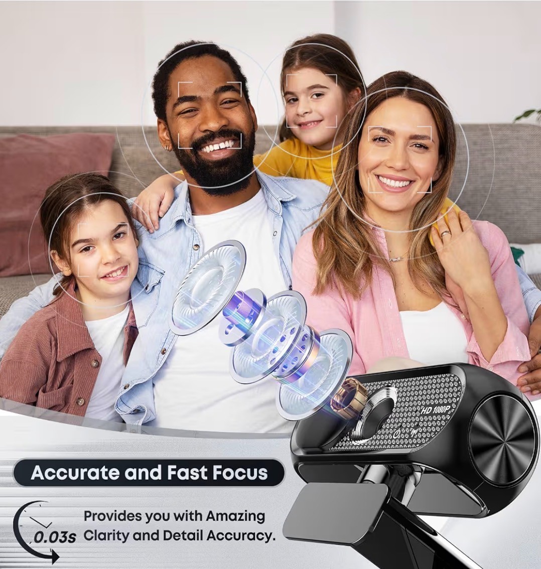 Web Cam Full HD, Auto Focus, Wide View (Black)