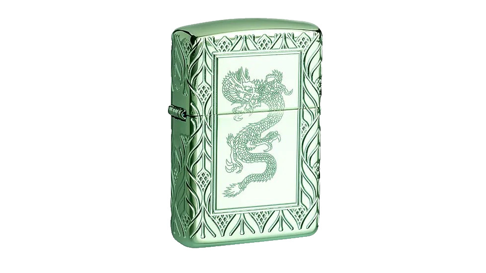 Zippo Armor 360 Multi Cut Elegant Dragon Lighter 49054 Green Windproof NIB