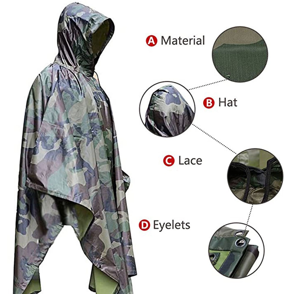 US Military Woodland Ripstop Wet Weather Raincoat Poncho Camping Hiking Camo