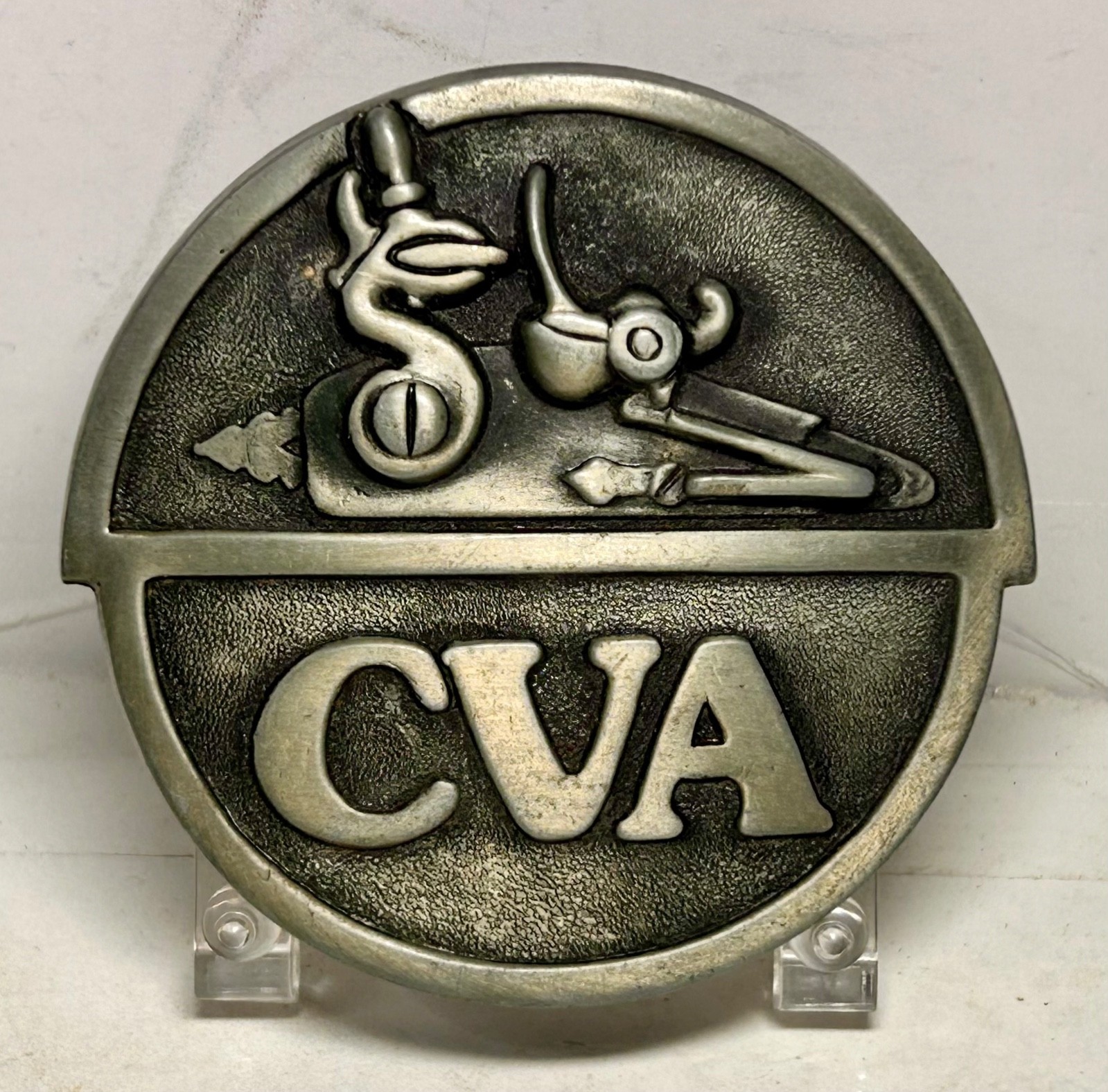 NOS Connecticut Valley Arms CVA Pewter Belt Buckle Made in U.S.A. 1978