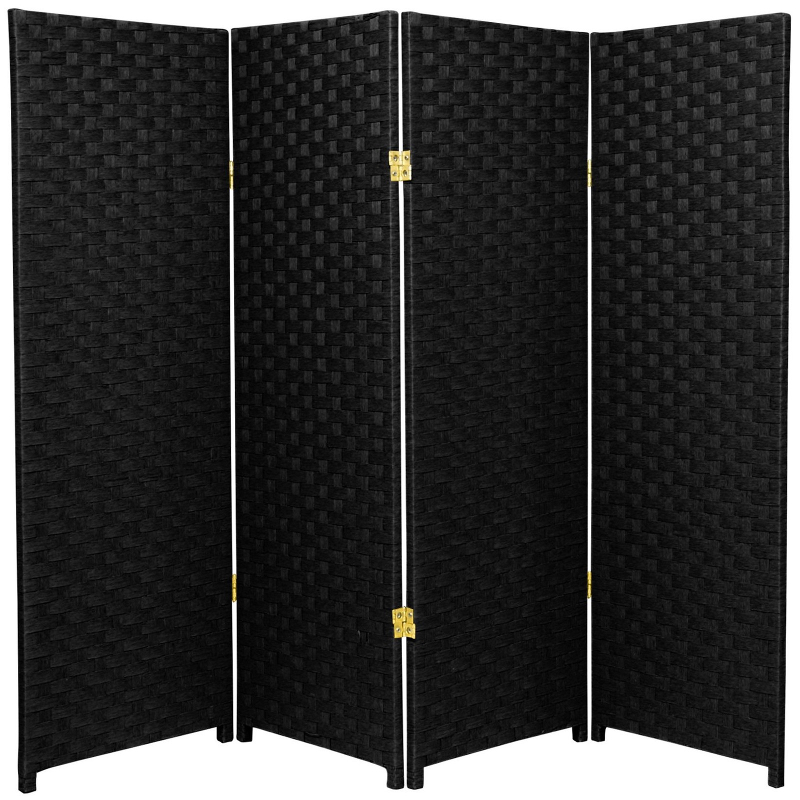 4 ft. Short Woven Fiber Folding Screen - Black - 4 Panel
